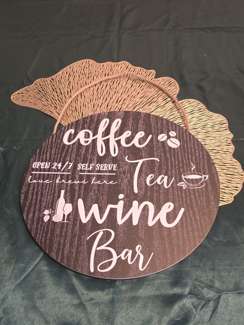 Decorative Coffee Tea Wine Bar Sign - Brown